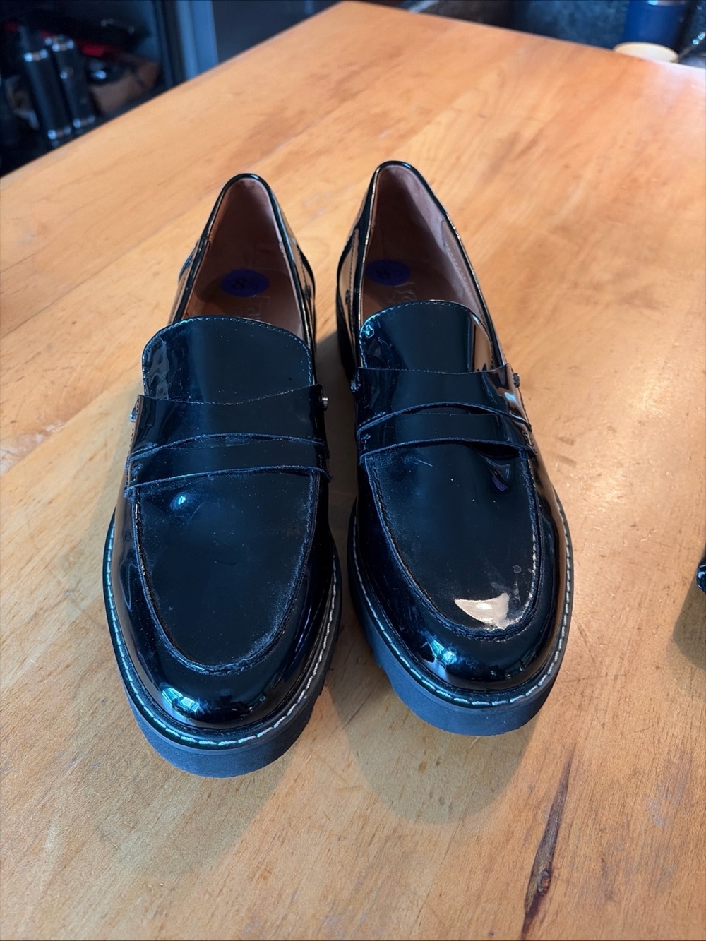 Franco Sarto Cassandra Black Patent Leather Penny Loafers size 8.5
